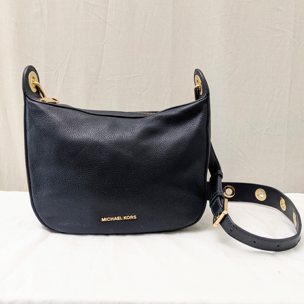Michael Kors Leather Purse, Navy Blue, Raven Messenger Bag, gold accents…